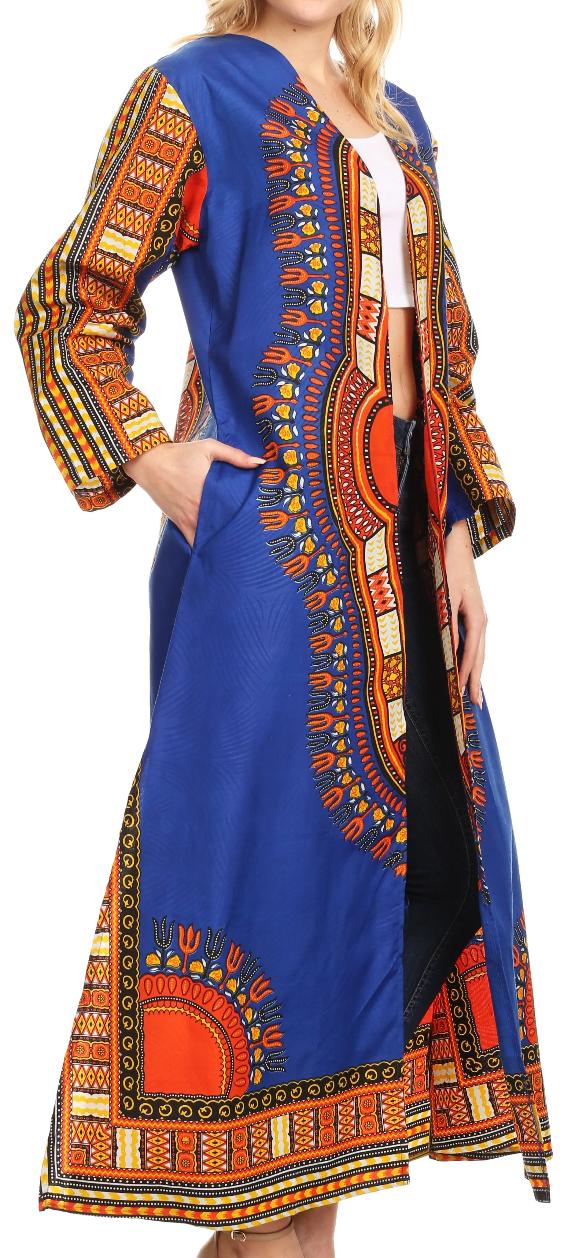 Sakkas Soledad Women's Long Sleeve Open Front Cardigan Dress Coat Dashiki African