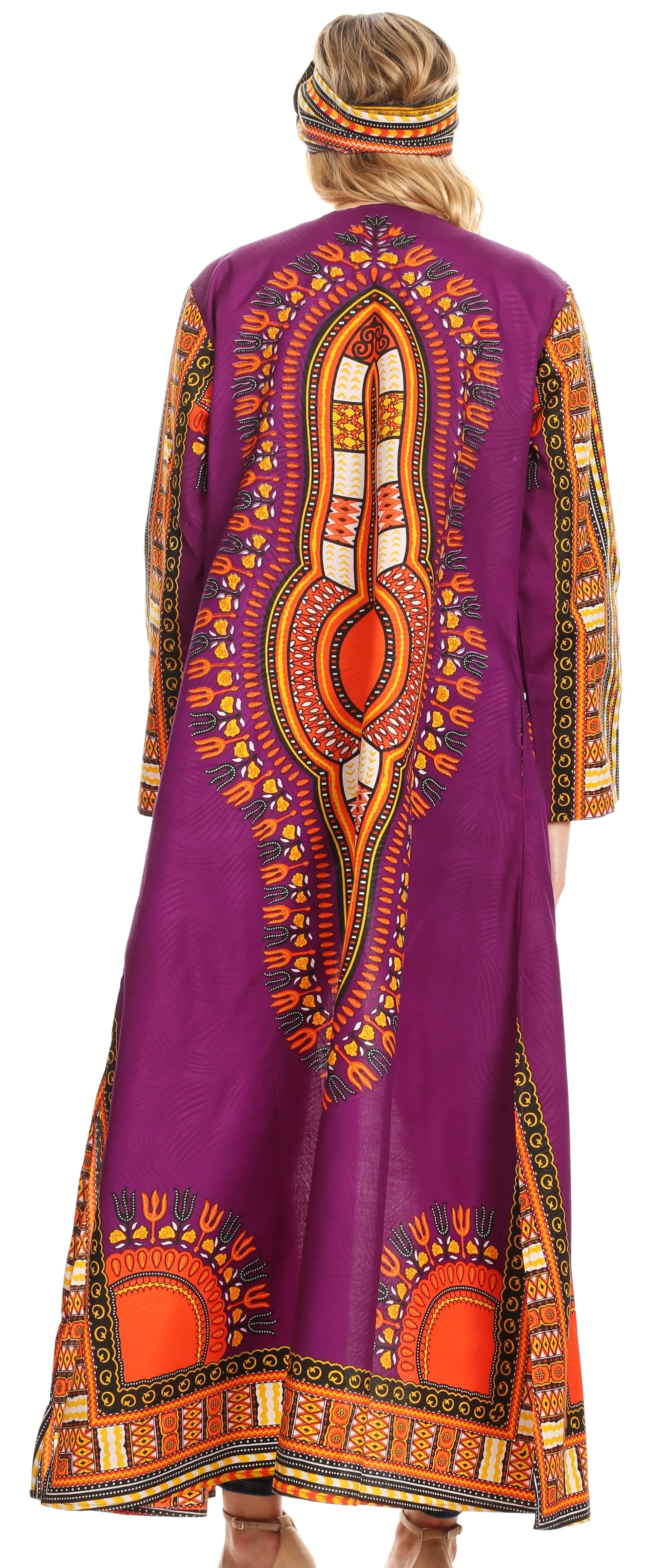 Sakkas Soledad Women's Long Sleeve Open Front Cardigan Dress Coat Dashiki African