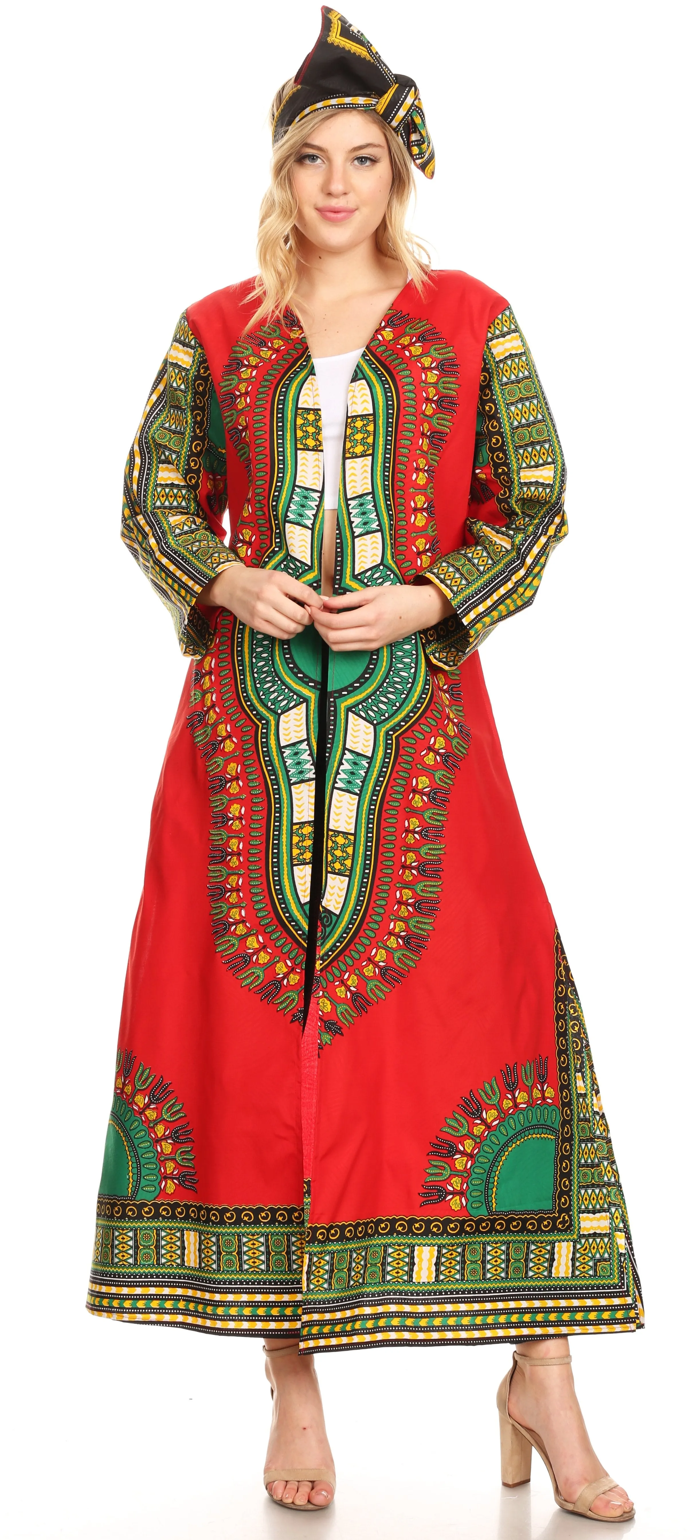 Sakkas Soledad Women's Long Sleeve Open Front Cardigan Dress Coat Dashiki African