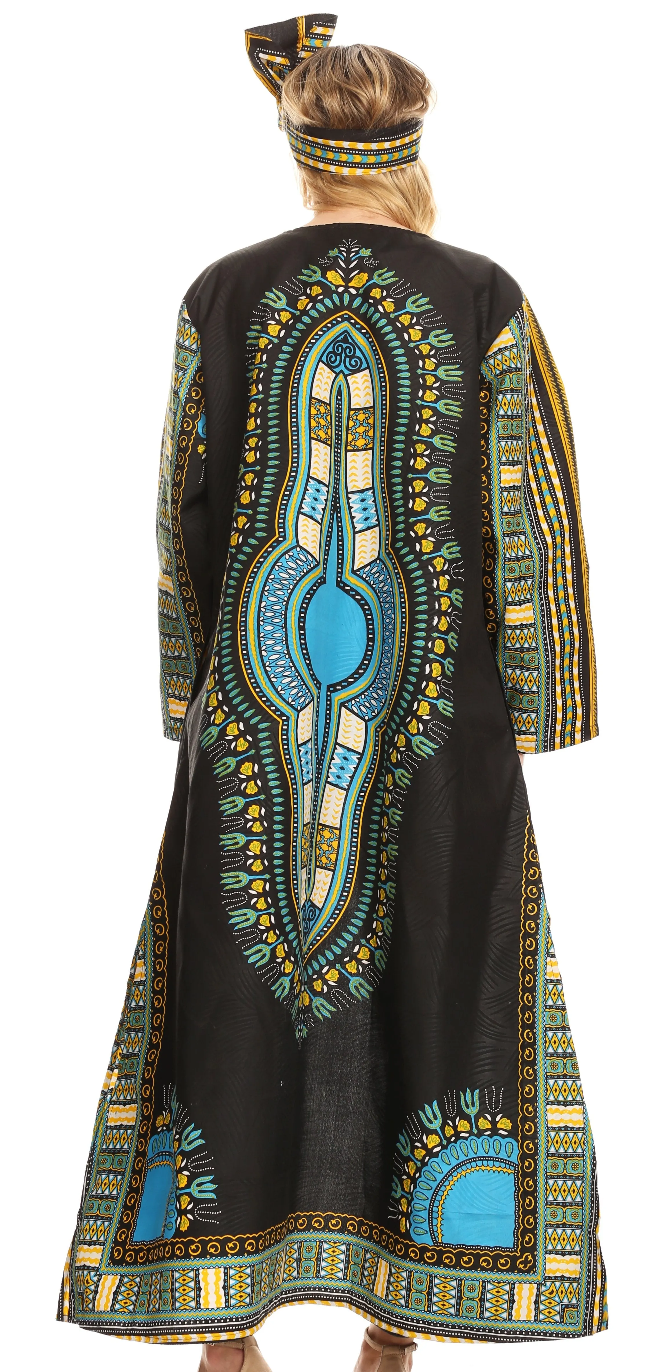 Sakkas Soledad Women's Long Sleeve Open Front Cardigan Dress Coat Dashiki African