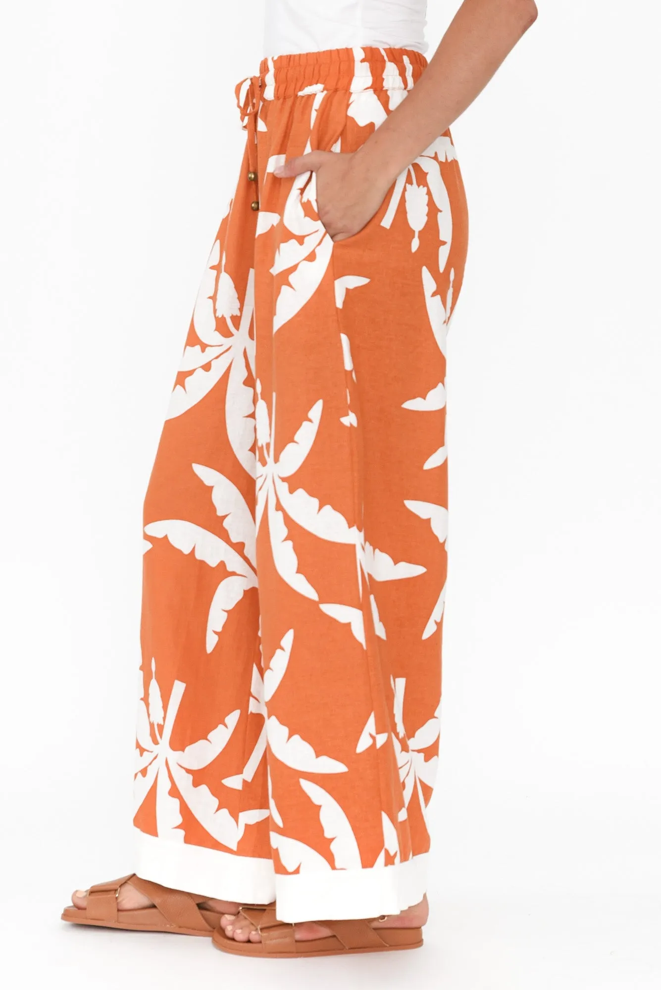 Sandrine Orange Tropical Linen Pants