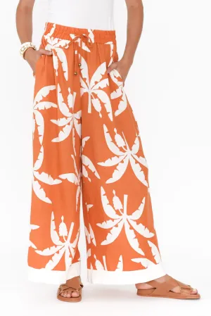 Sandrine Orange Tropical Linen Pants