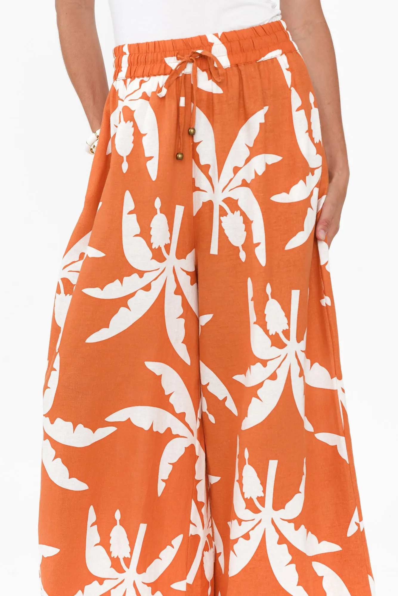 Sandrine Orange Tropical Linen Pants