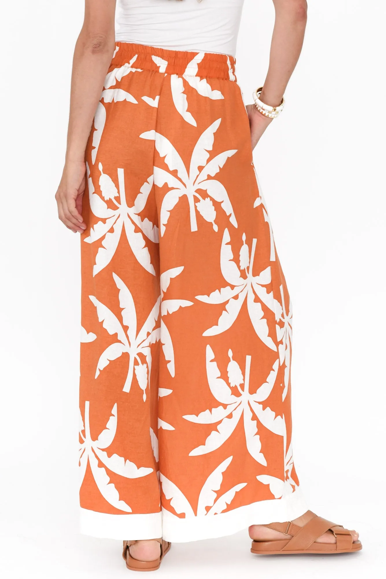 Sandrine Orange Tropical Linen Pants