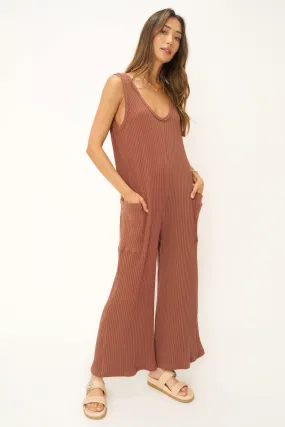 Santa Maria Sweater Rib Wide Leg Jumpsuit - Root Beer