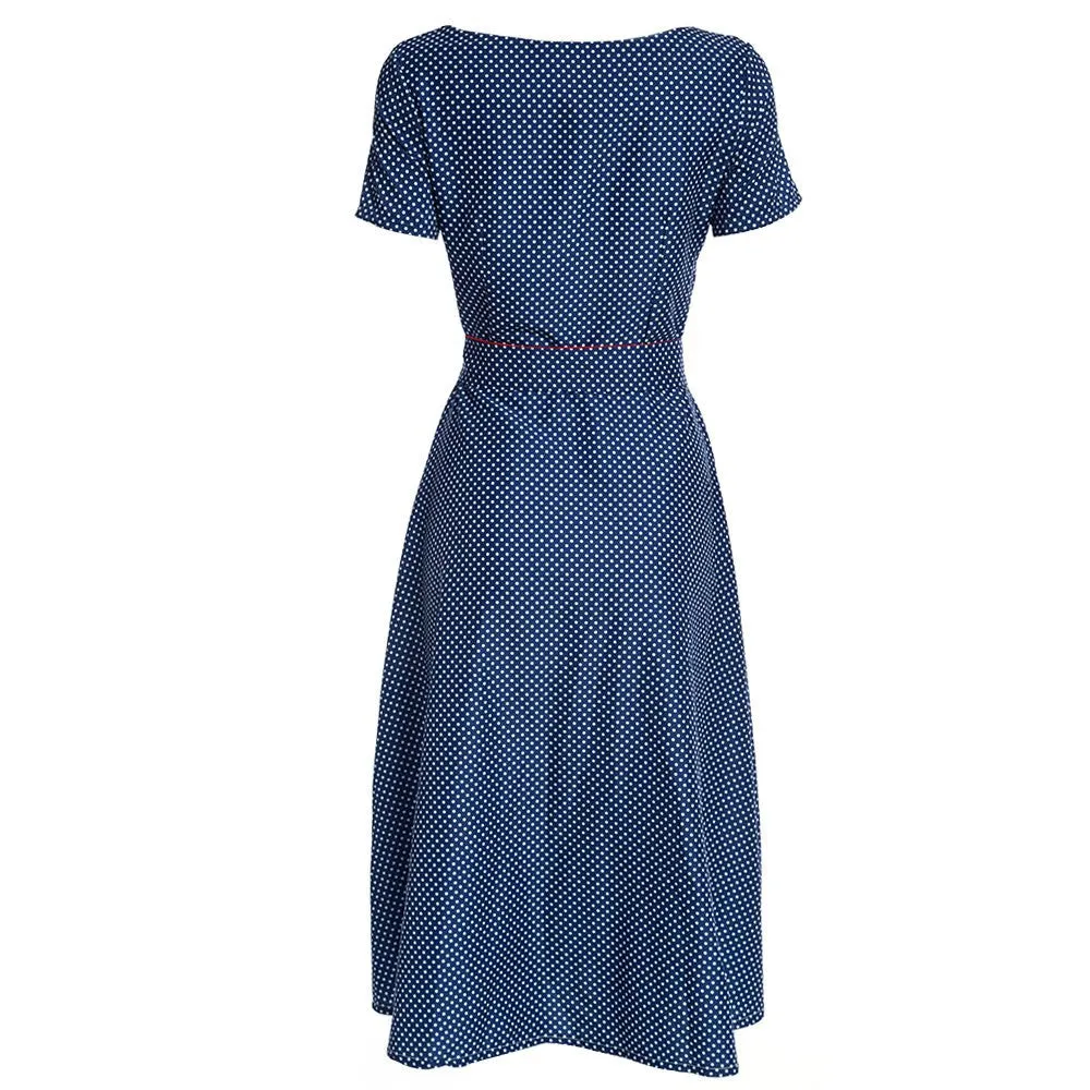 Short Sleeve O-Neck Knee-Length Summer Retro Style Women Dresses - female vestidos