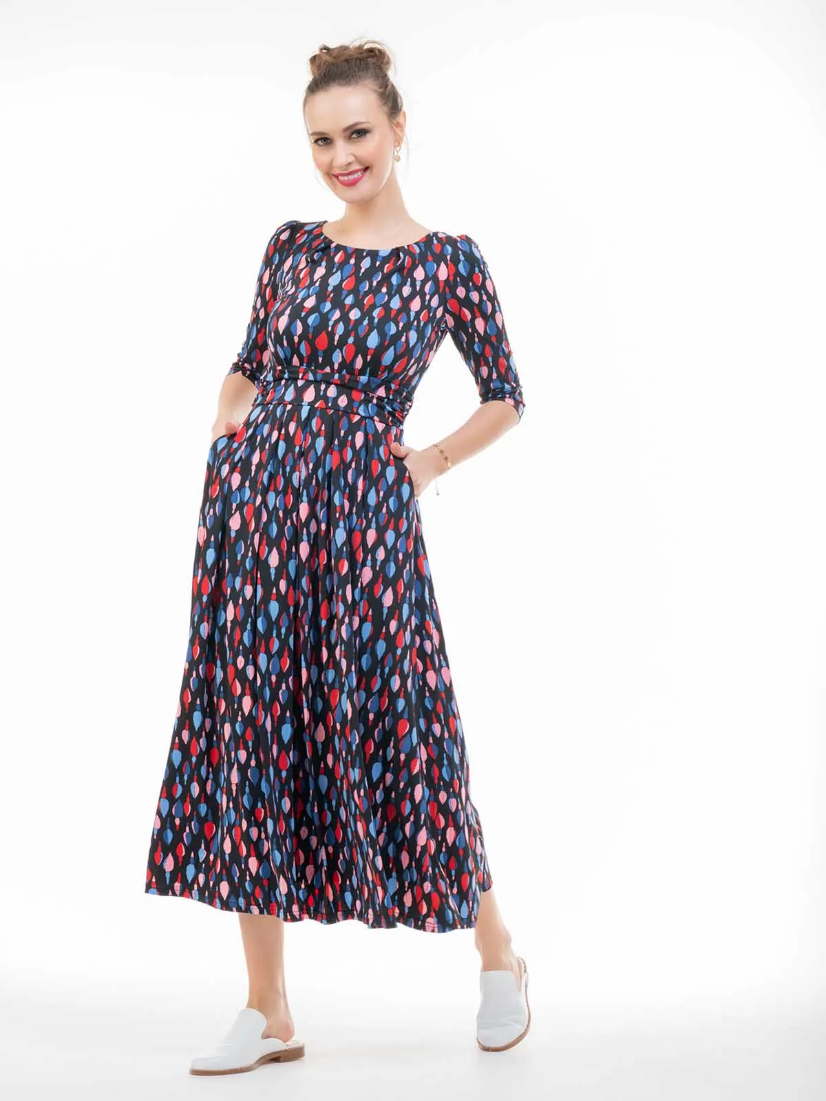 Sienna 3/4 Sleeve Maxi Dress, Navy Multi