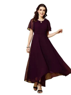 SIRIL Women's Western Georgette Dresses | One Piece Dress | Maxi Western Dress (434TK7393A-XL_Wine)