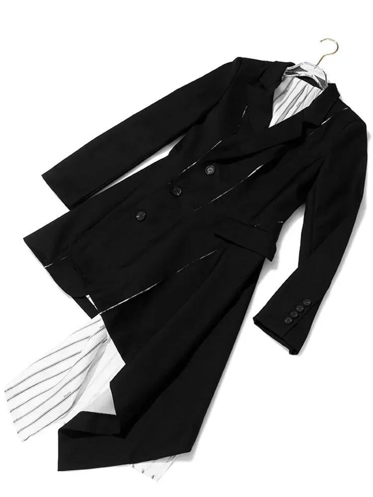 Slim Striped Patchwork Blazers For Women Notched Collar Long Sleeves Asymmetrical Designer Blazer Female Fashion