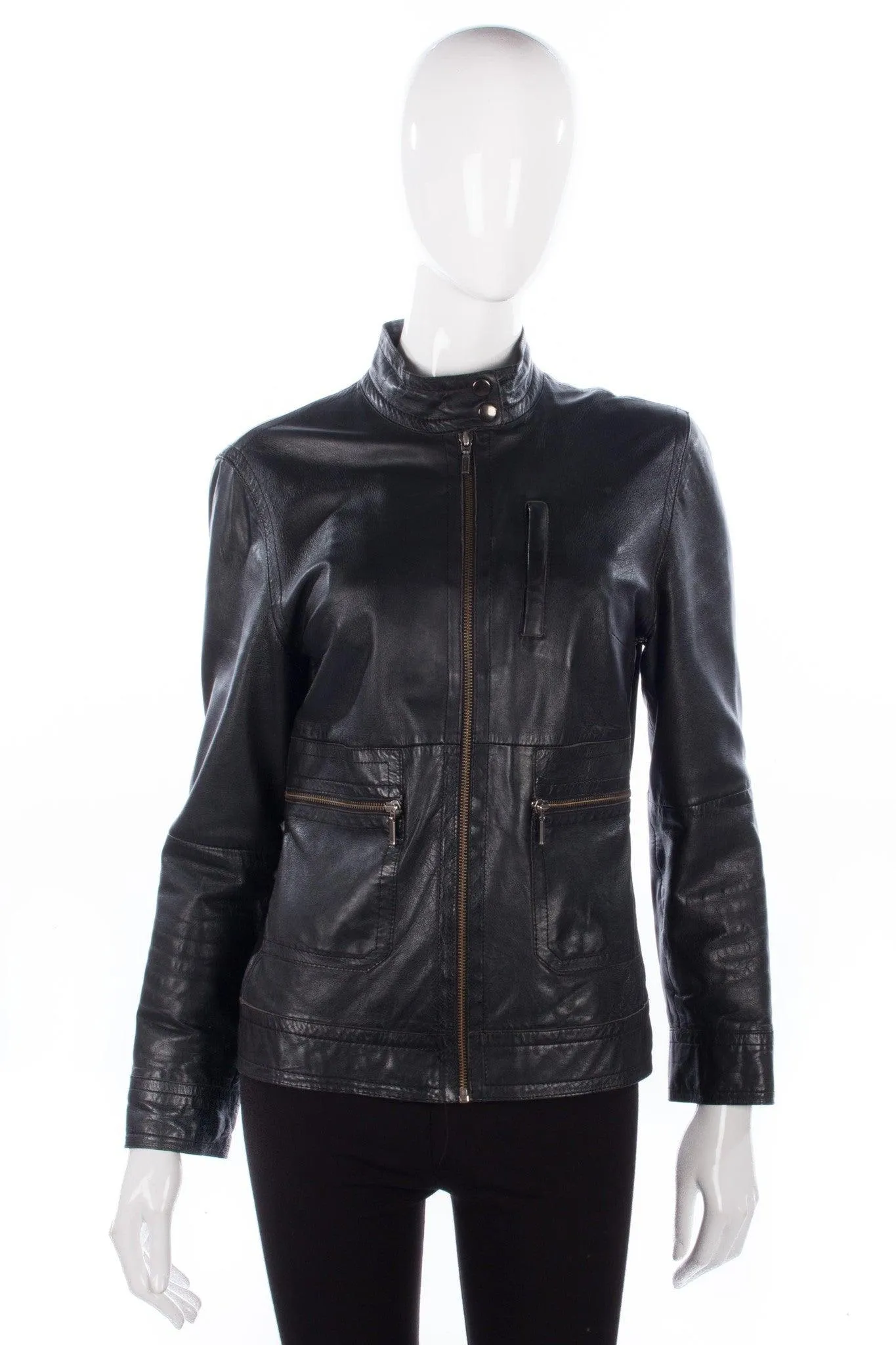 Soft Leather Biker Style Jacket Black with Zip Detail UK Size 10