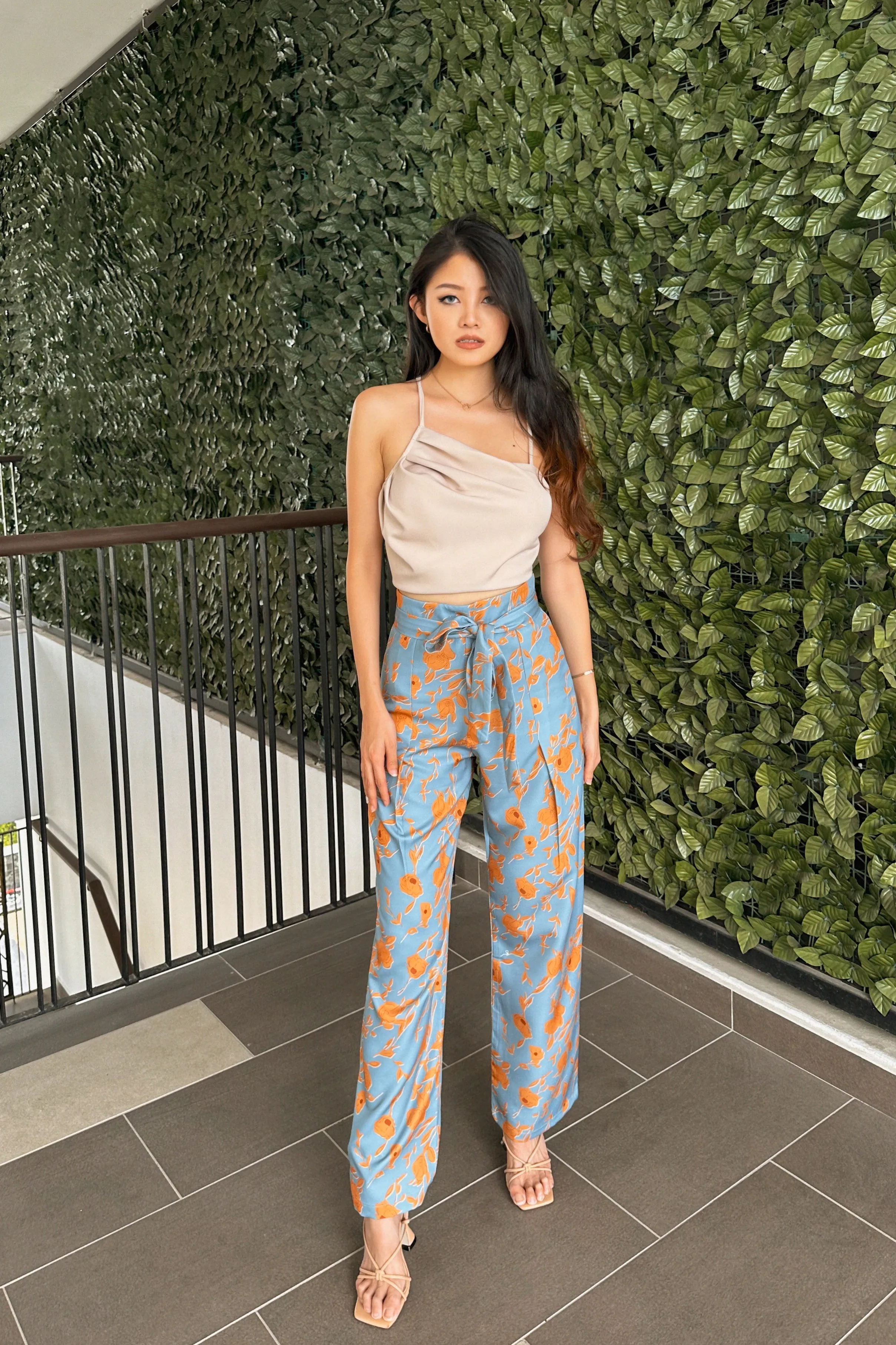 Spatial Tropical Printed Pants in Sky Blue