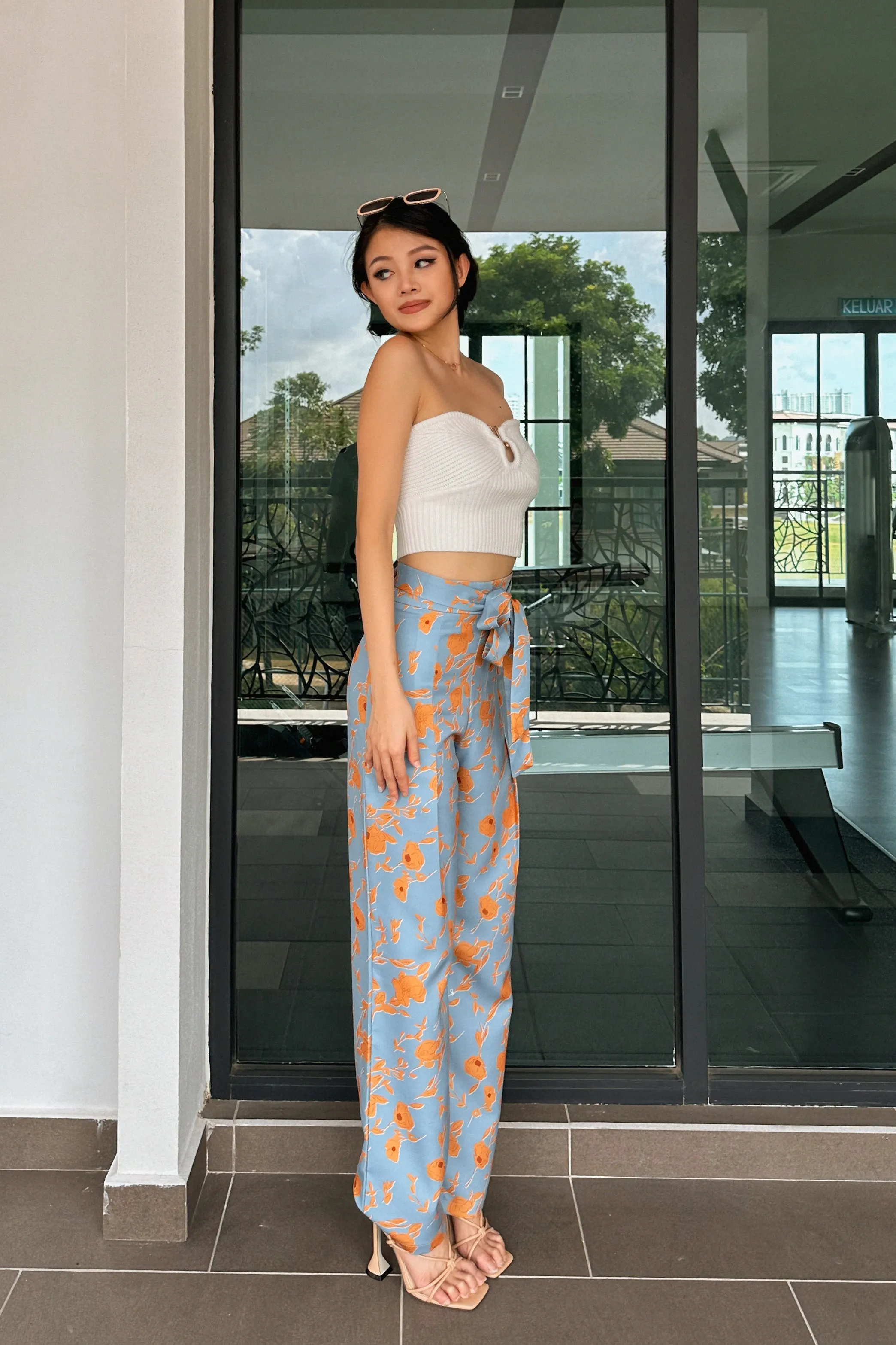 Spatial Tropical Printed Pants in Sky Blue