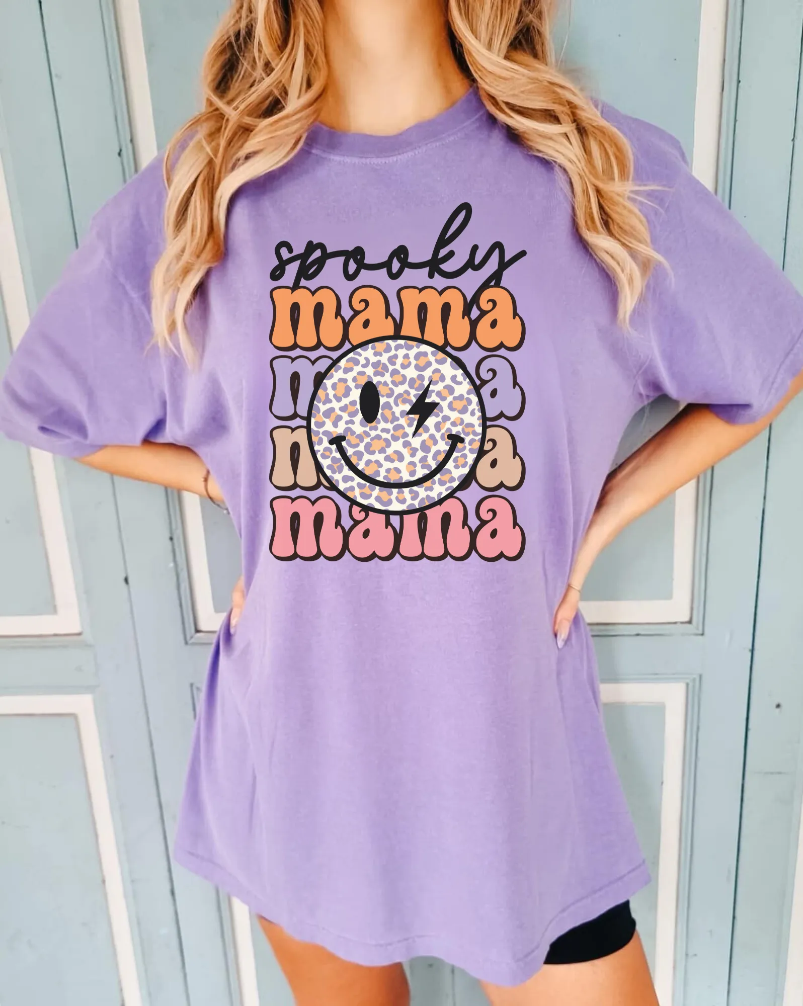 Spooky Mama Preppy Halloween Shirt with Smiley face