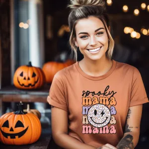 Spooky Mama Preppy Halloween Shirt with Smiley face