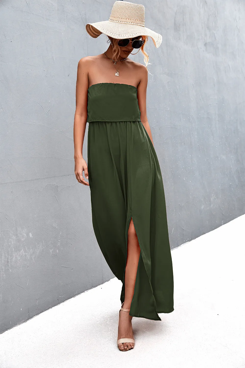 Strapless Split Maxi Dress - 5 colors