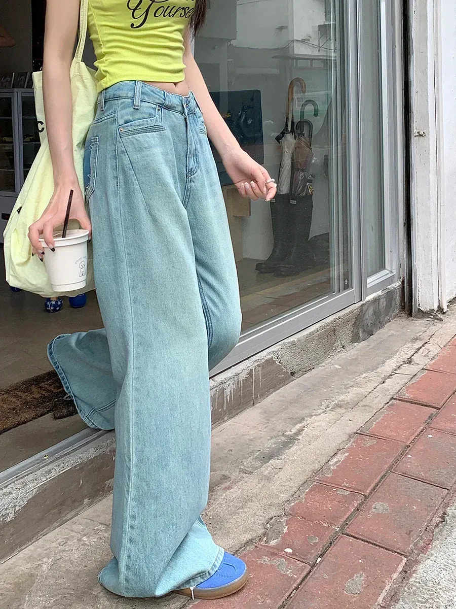 Street Vintage Women's Fashion Casual Denim High Waisted Loose Wide-Leg Flared Jeans