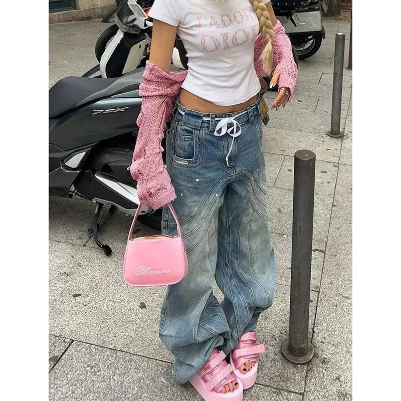 Streetwear Baggy High Fashion Vintage American Waist Blue Casual Straight Jeans