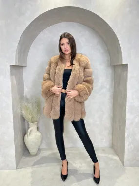 Tan Luxury Fur Mid Length Coat