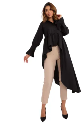 TEEK - Black Ruffle Tail Long Sleeve Shirt