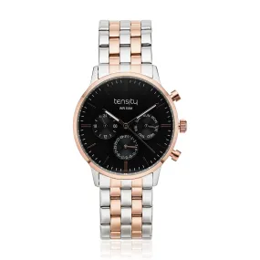 Tensity Two Tone Black Dial 3 Hand Date Watch