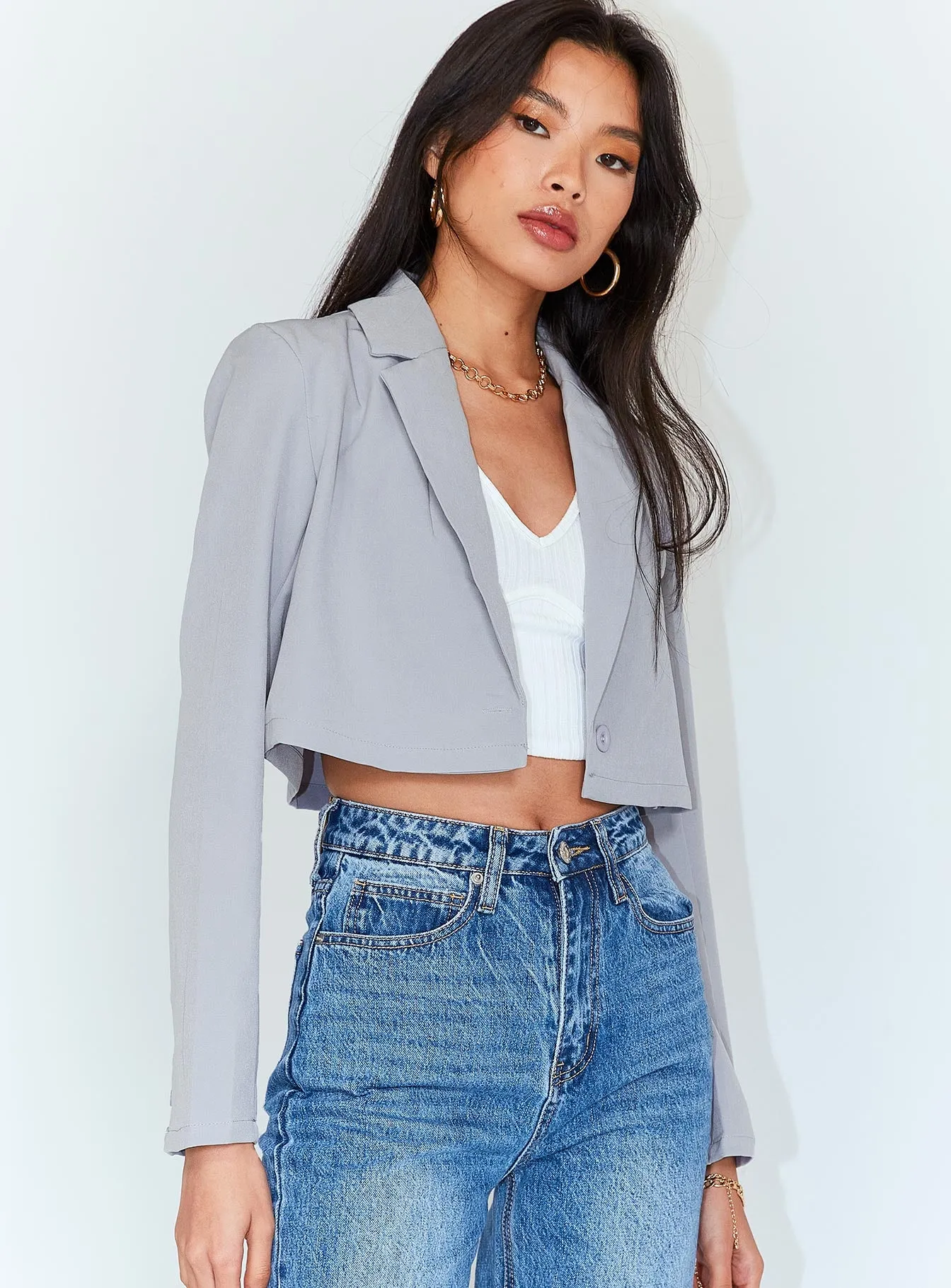 The City Cropped Blazer Grey