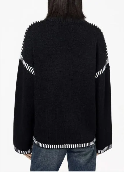 The Olivia Sweater in Black w/White Stitching Detail - #8384-8387