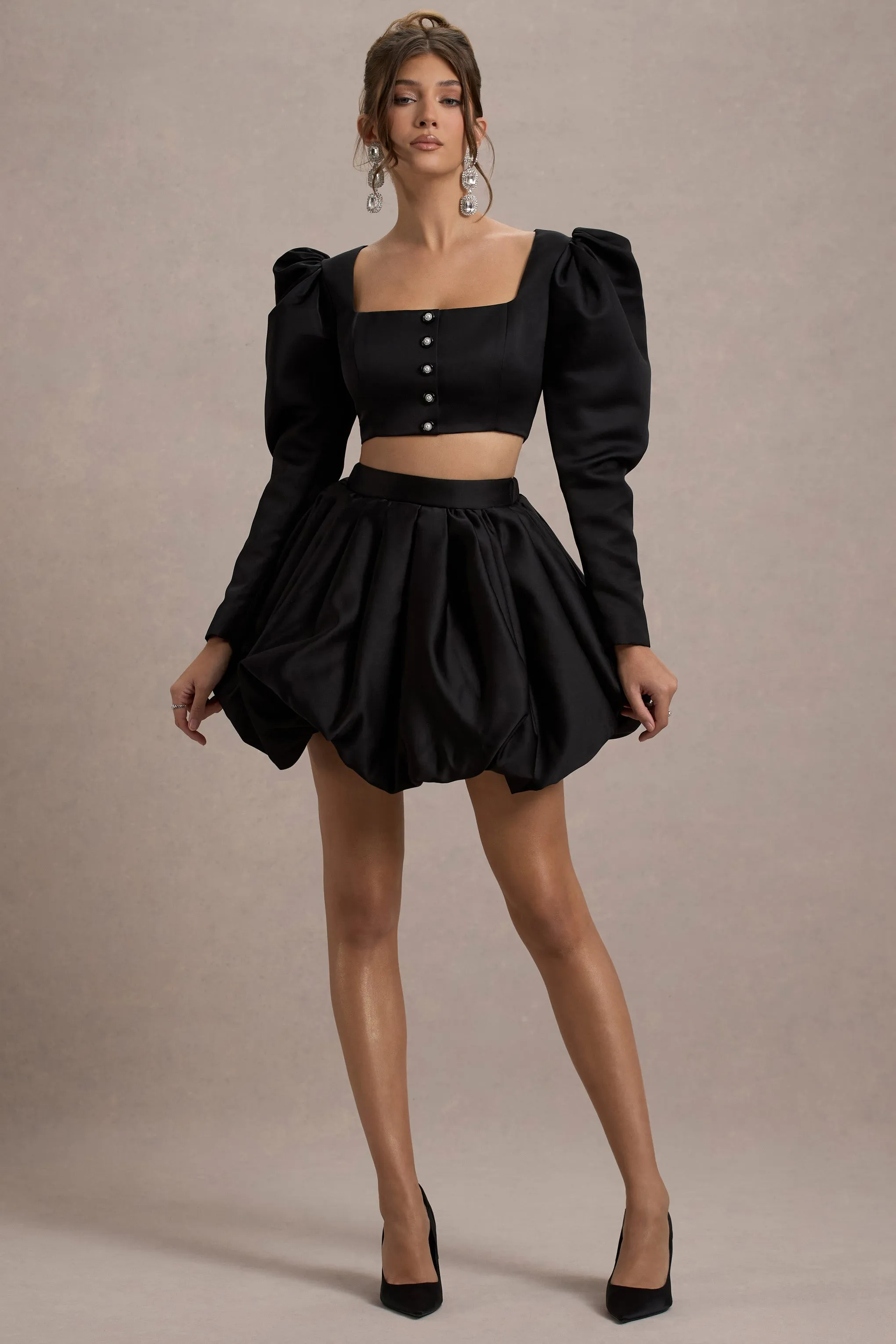 Tosca | Black Satin Bubble Mini Skirt