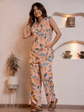 Tropical Apricot Peach Sleeveless Co-Ord Set