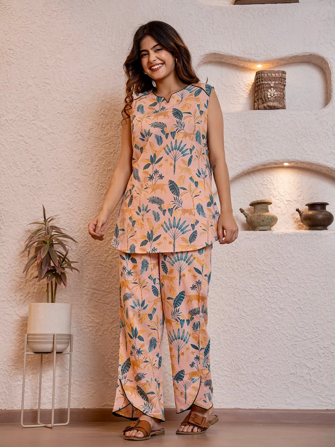 Tropical Apricot Peach Sleeveless Co-Ord Set