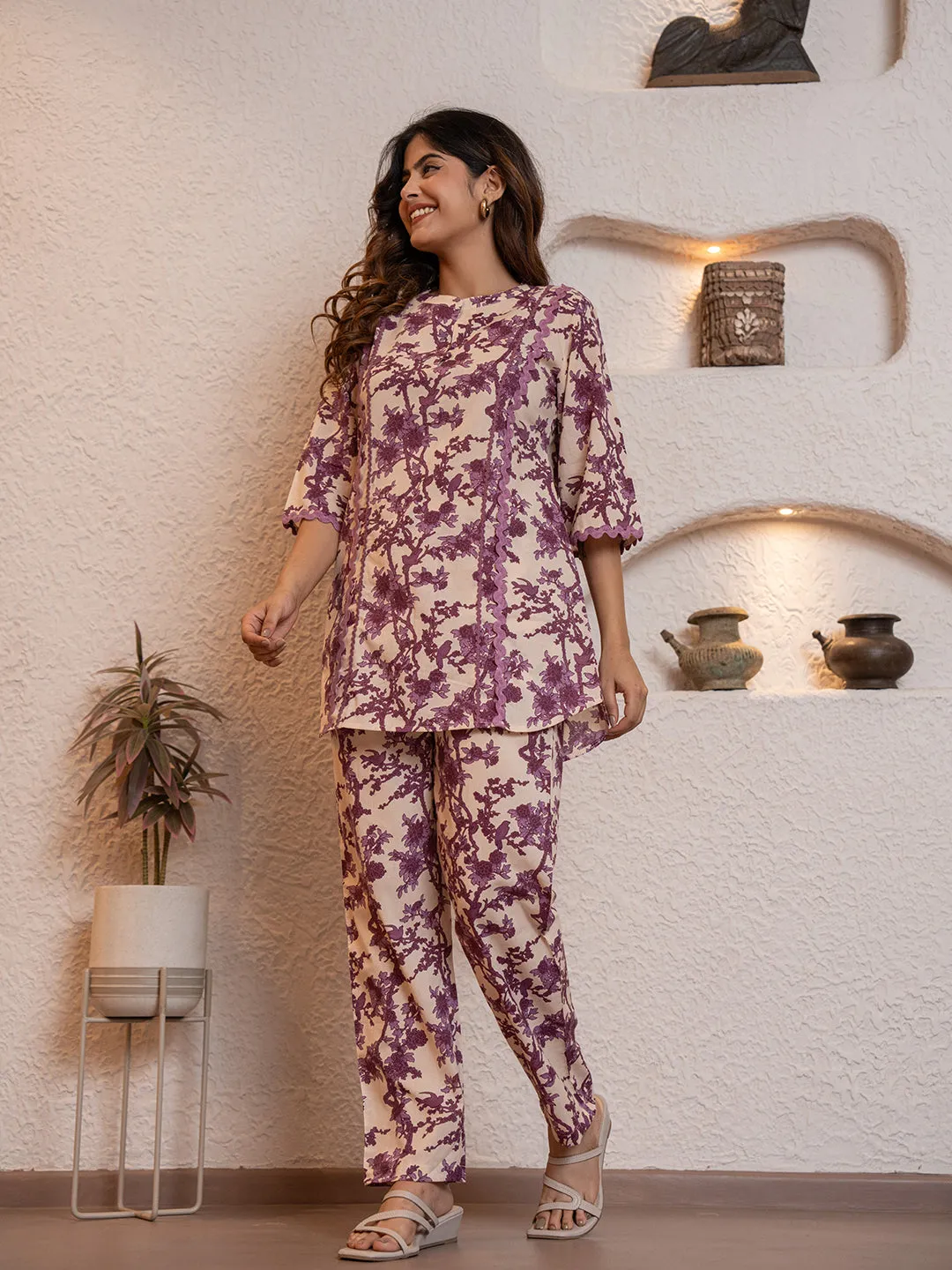 Tropical Deep Lavender Round Collar Co-Ord Set