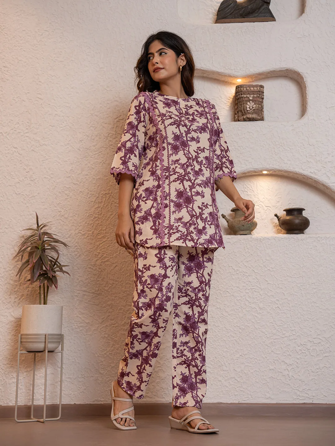 Tropical Deep Lavender Round Collar Co-Ord Set