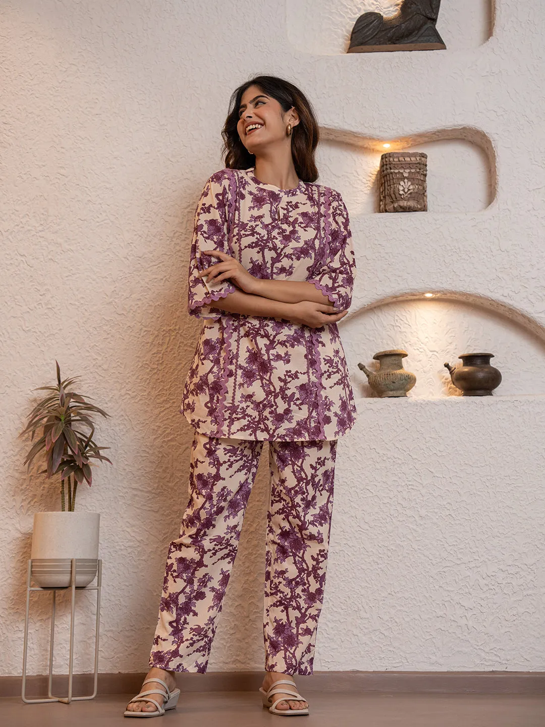 Tropical Deep Lavender Round Collar Co-Ord Set