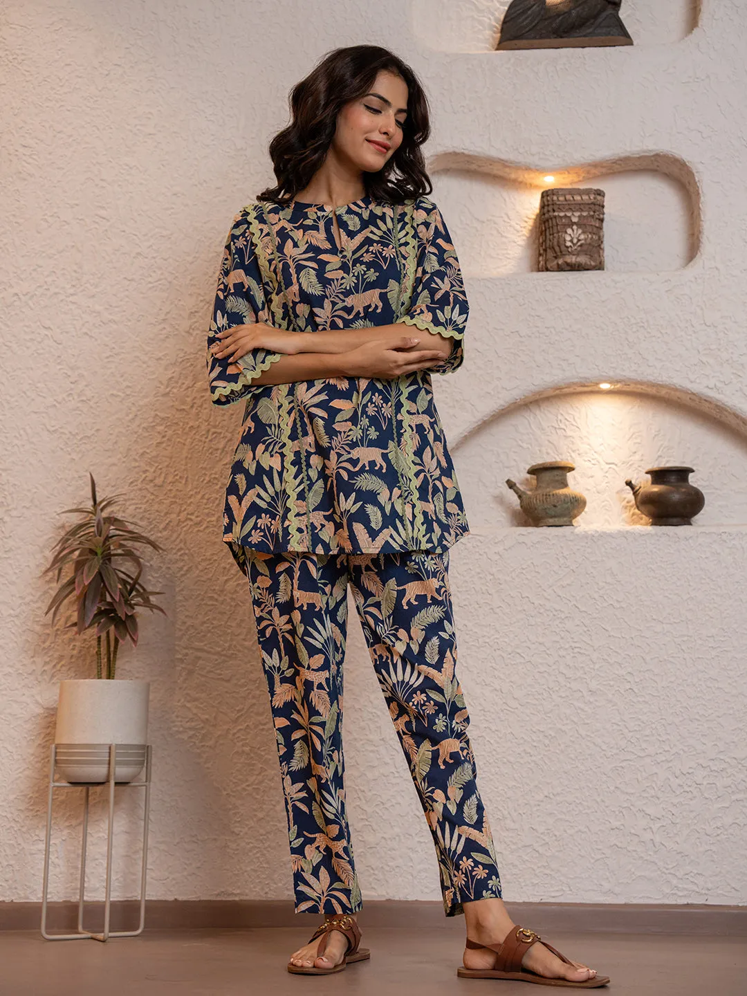 Tropical Navy Tiger Blaze Round Collar Co-Ord Set