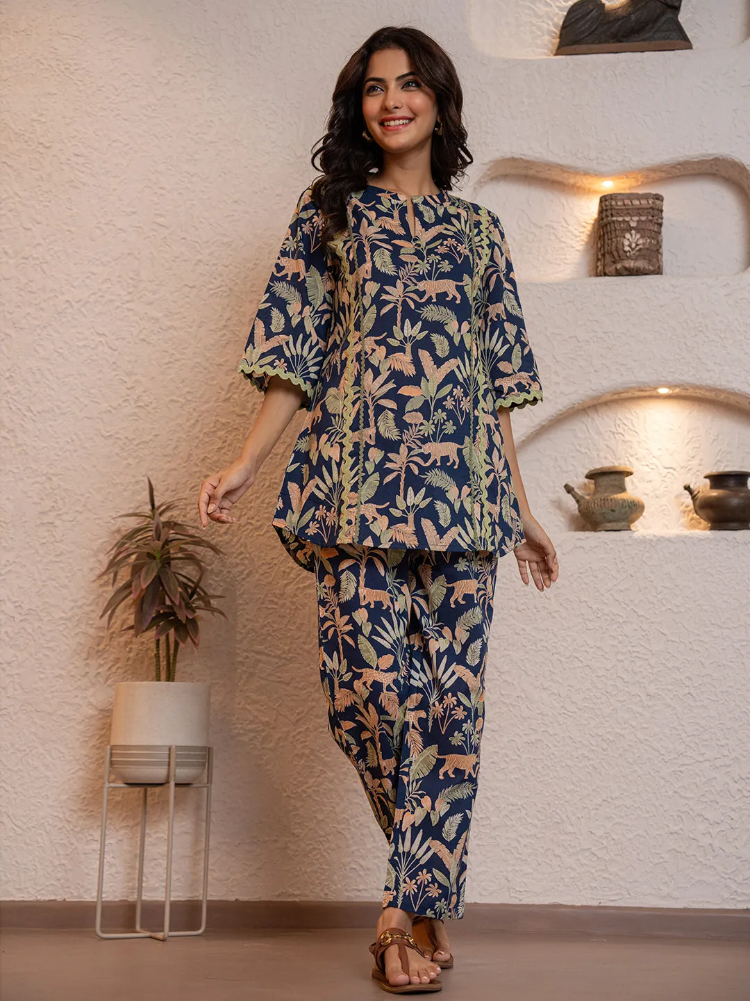 Tropical Navy Tiger Blaze Round Collar Co-Ord Set