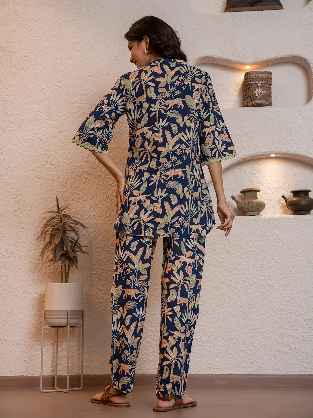 Tropical Navy Tiger Blaze Round Collar Co-Ord Set