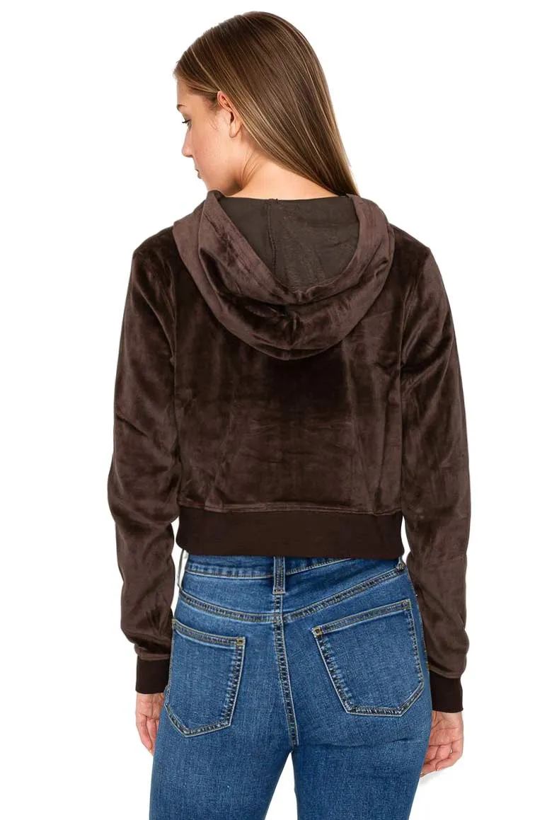 Velour Cropped Hoodie