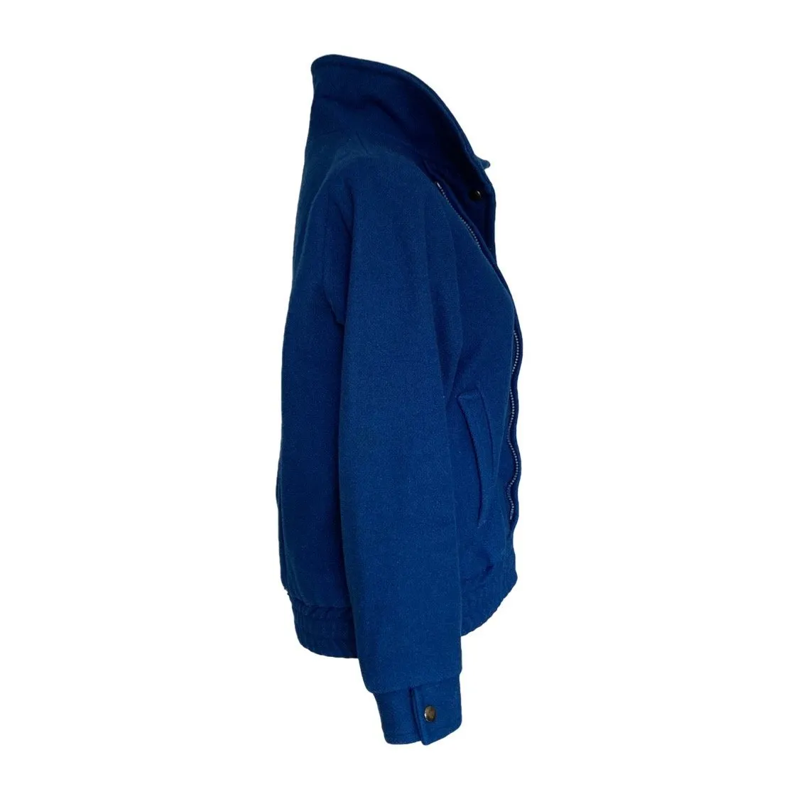 Vintage 1980s Blue Wool Bomber Jacket with Removable Capelet. Warm 2 in 1 Winter Coat.