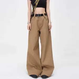 Vintage Brown Loose Wide Leg Mid-waist Flared Women Elegant Chic Jeans