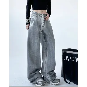 Vintage Grunge Streetwear High Waist Straight Denim Pants