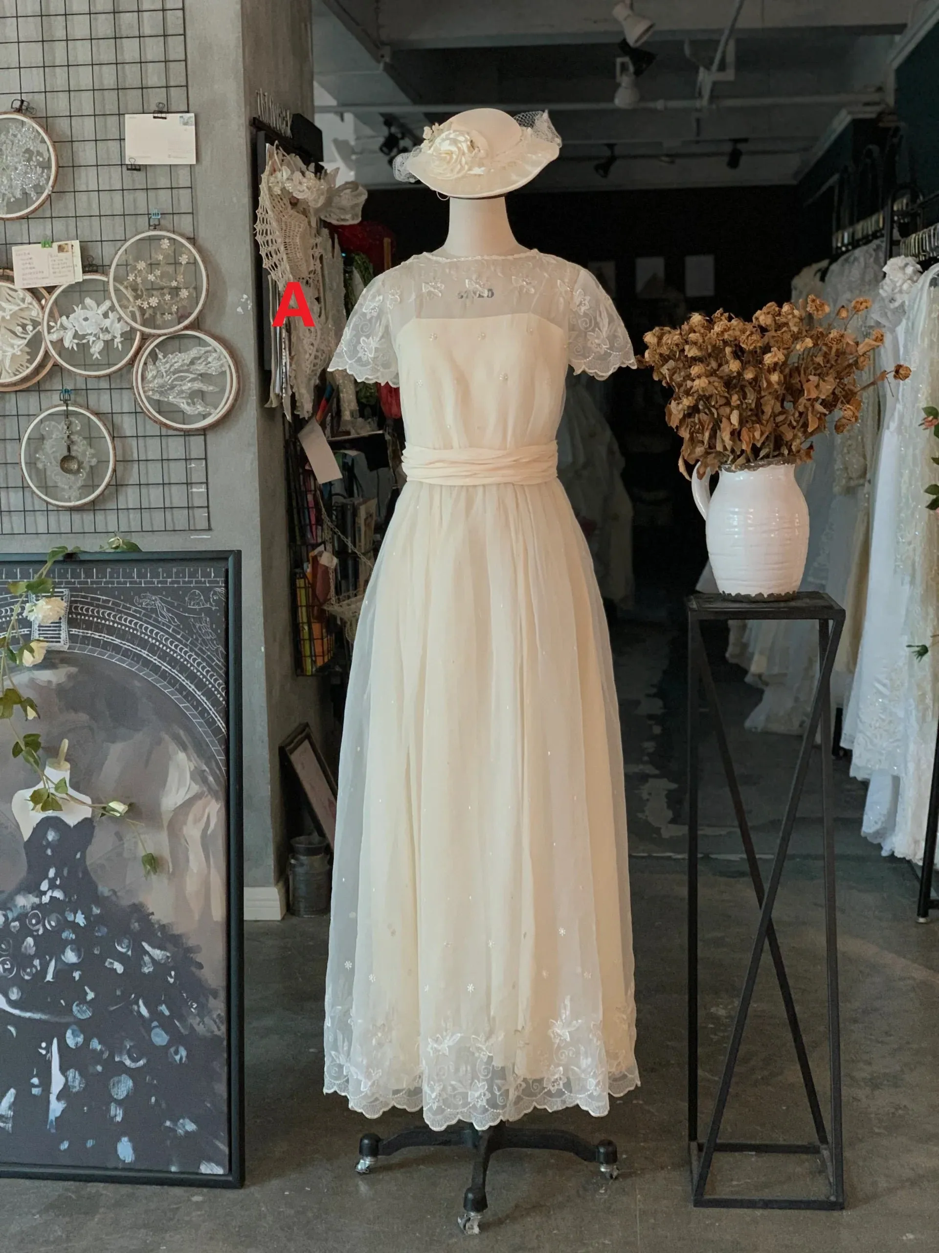 Vintage Style 70s Ankle Length Wedding Dress