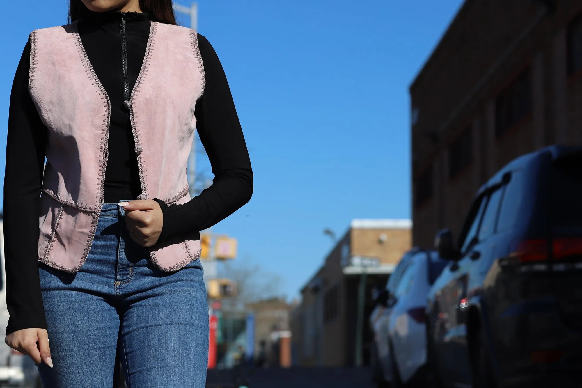 Vintage Suede Leather Vest - Pink