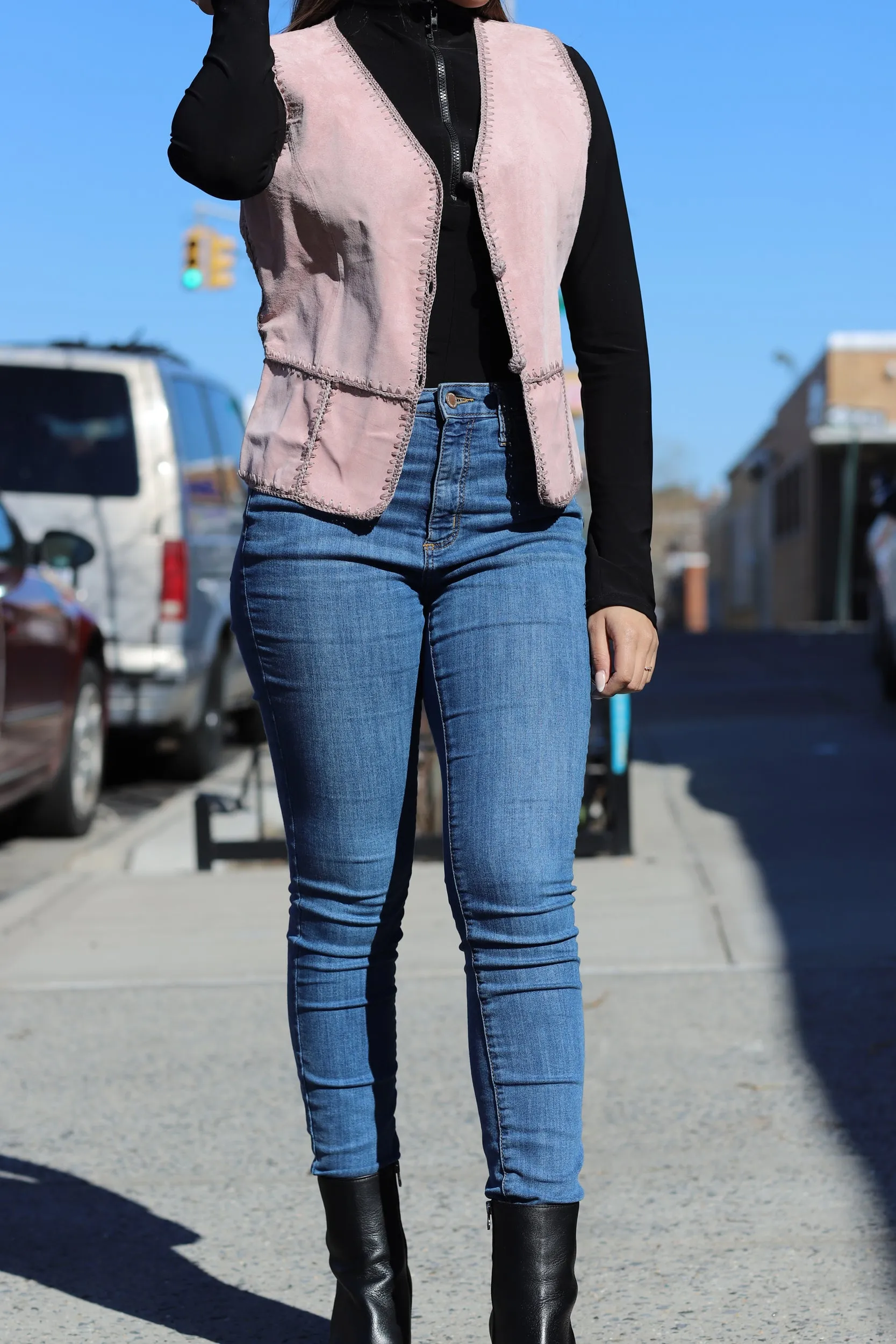 Vintage Suede Leather Vest - Pink