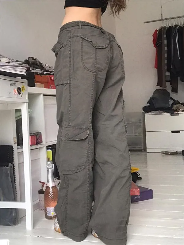 Wenkouban Faded gray 90s vintage cargo pants with cargo pockets