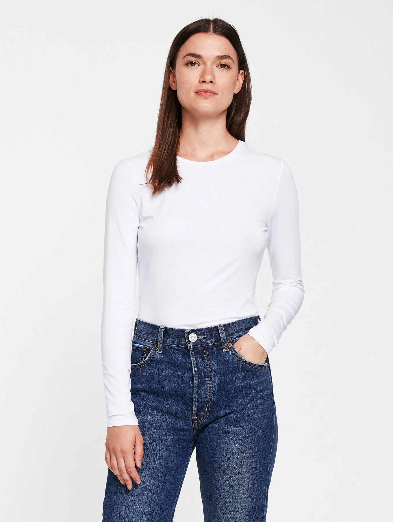 White   Warren - Modal Cotton Crewneck Long-sleeve Tee in White