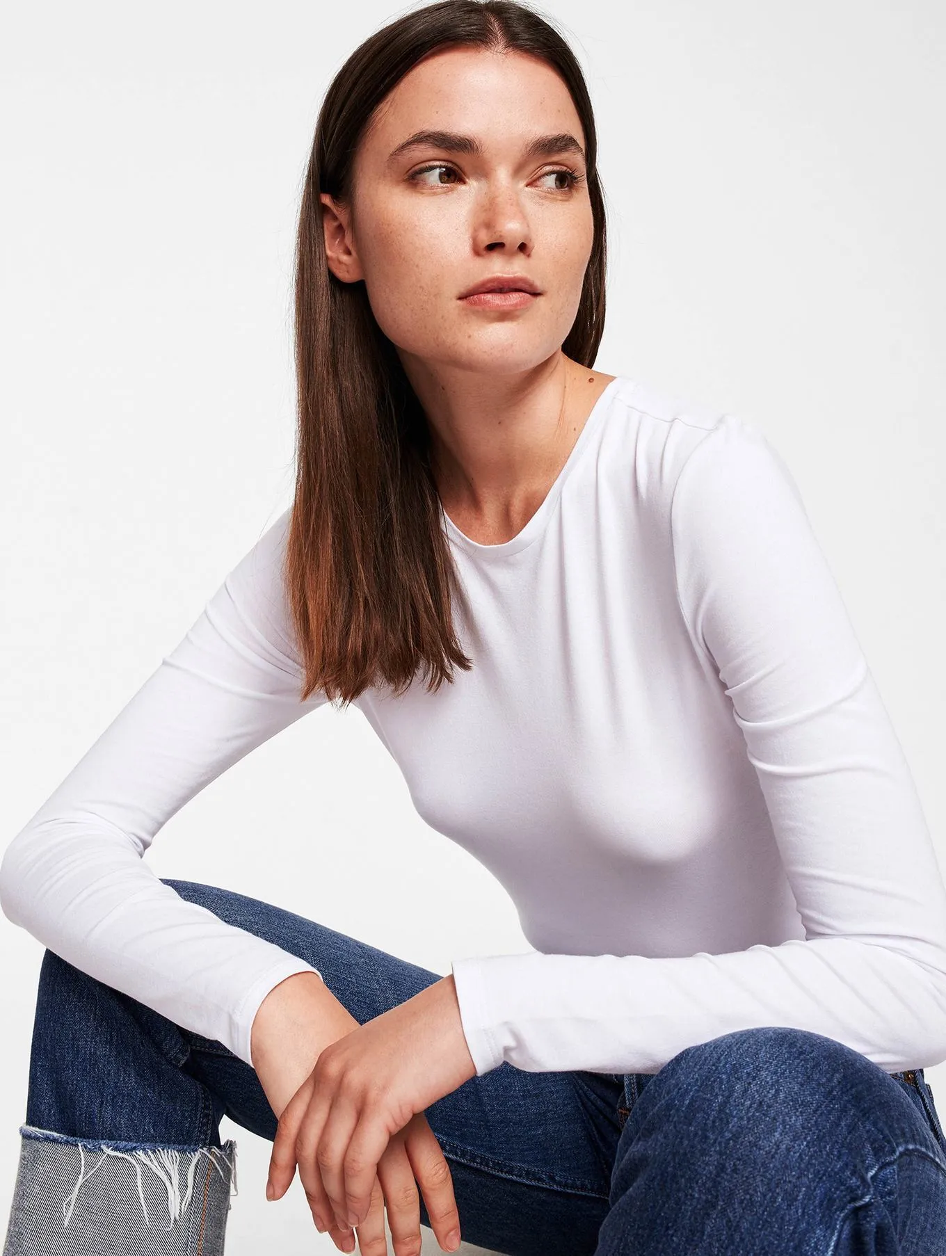 White   Warren - Modal Cotton Crewneck Long-sleeve Tee in White