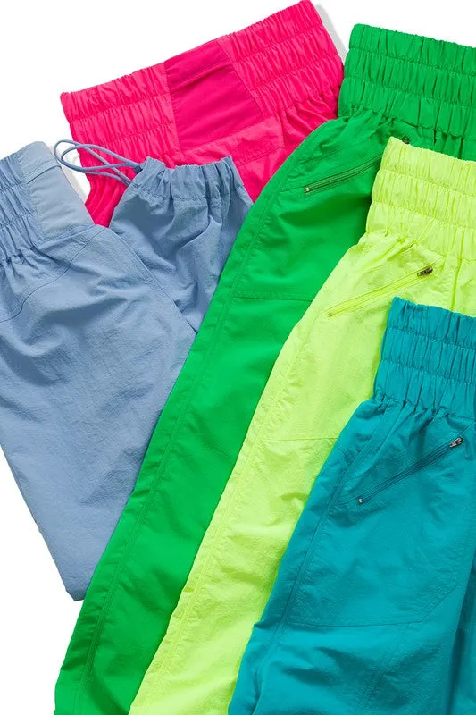 WINDBREAKER SMOCKED HIGH WAISTBAND JOGGER PANTS