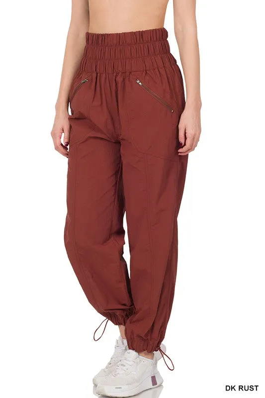 WINDBREAKER SMOCKED HIGH WAISTBAND JOGGER PANTS