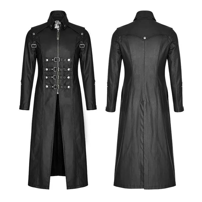 Winter Men Long Leather Punk Coat With Stand-up Collar