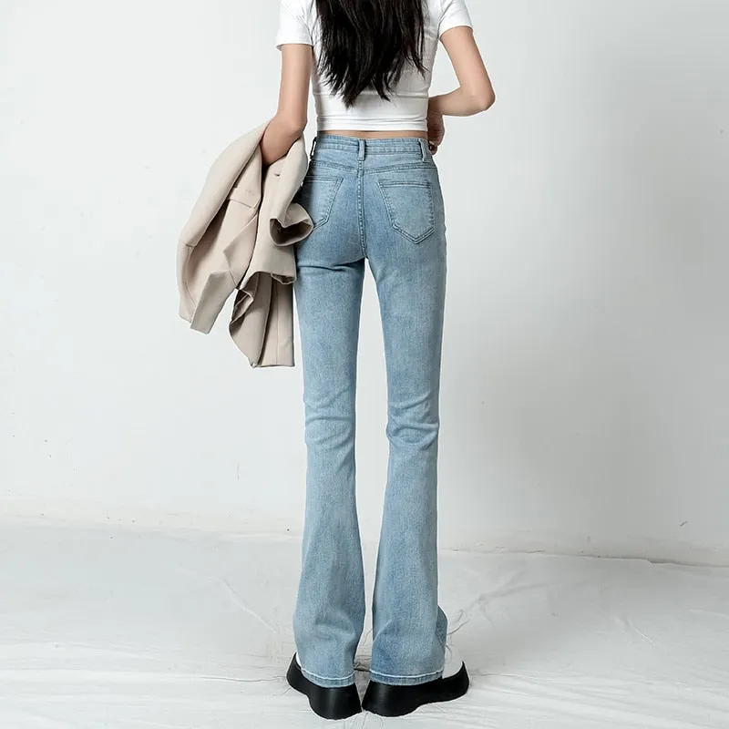 Wjczt Women Flared Jeans Loose Denim Pants Bottom Straight High Waist Stretch Urban Female Flare Trouser 2022 Fashion  6 Color