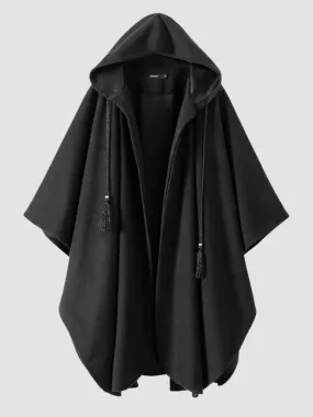 WLS Dark Hooded Long Cape Woolen Coat